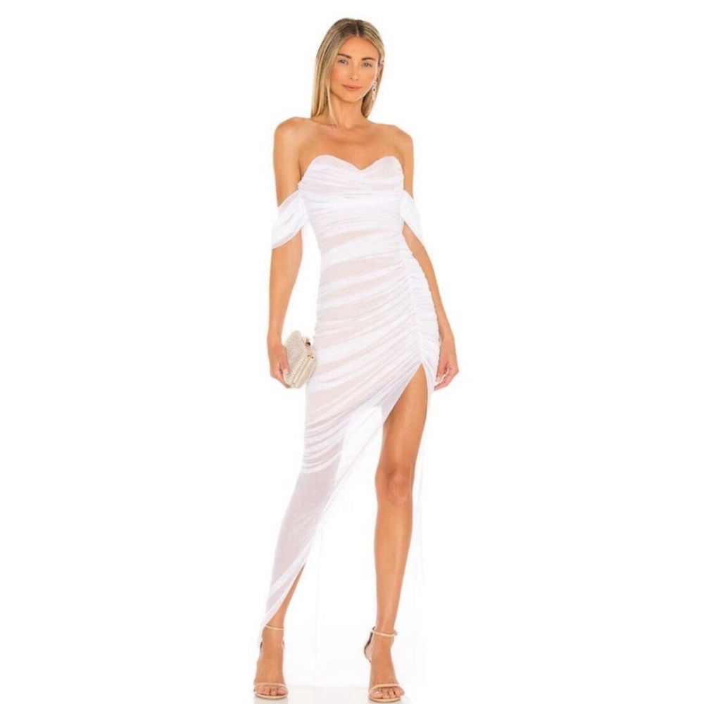 Nookie x REVOLVE Dita Mesh Gown White/Nude Off Shoulder NWT